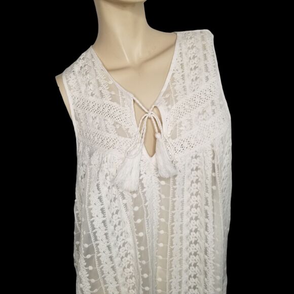 Karen Kane Cream Floral Embroidered Lace Tank Top Medium Boho Cottagecore Hippie - Picture 1 of 9